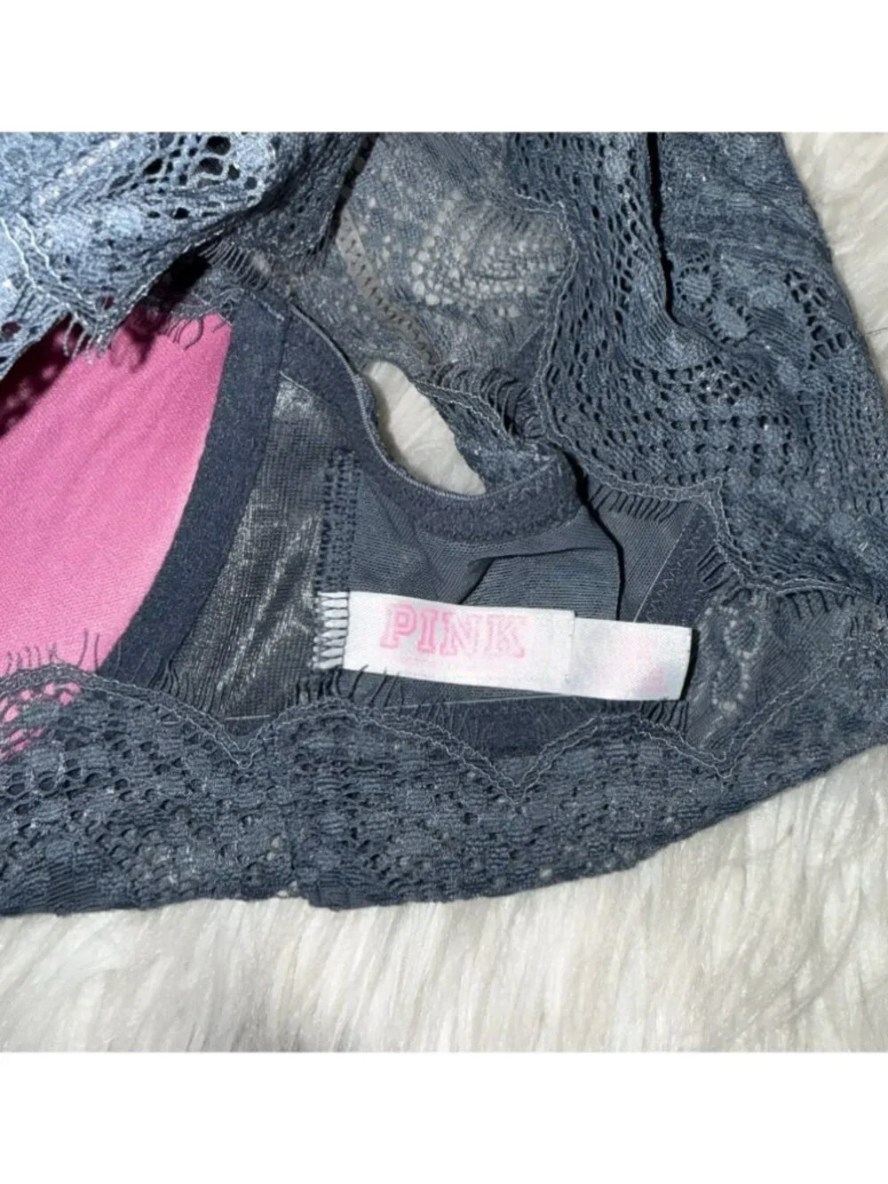 Pink Victorias Secret Push Up Bra High Neck Padded Lace UW Womens S (D-DD) Blue